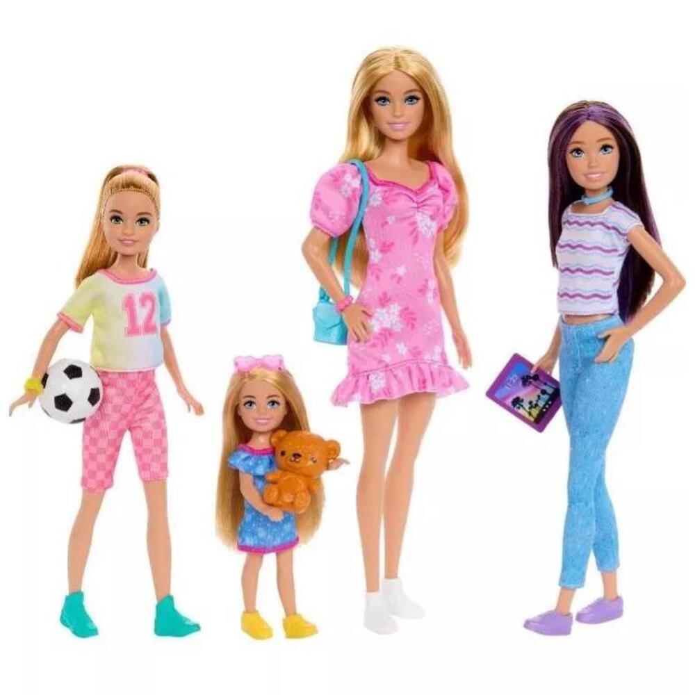 New! Barbie 12.7" Sisters Dolls Skipper Stacie and Chelsea 4 Doll Play Set HWJ01